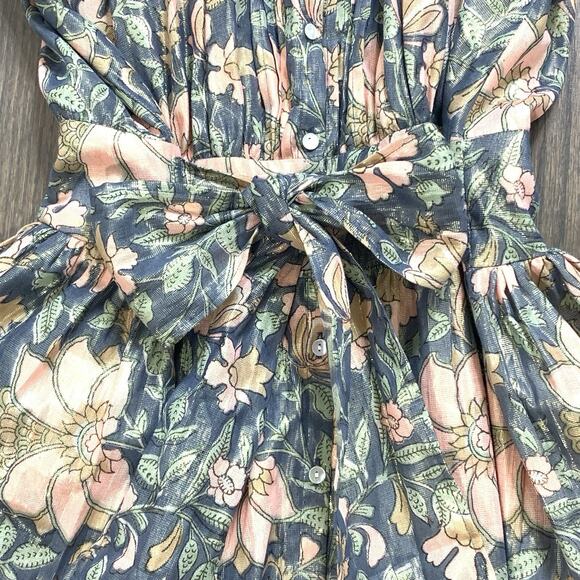 JULIET DUNN Floral Print Lamé Blouson Dress Size 3 Green Orange Button Front EUC - Picture 6 of 7